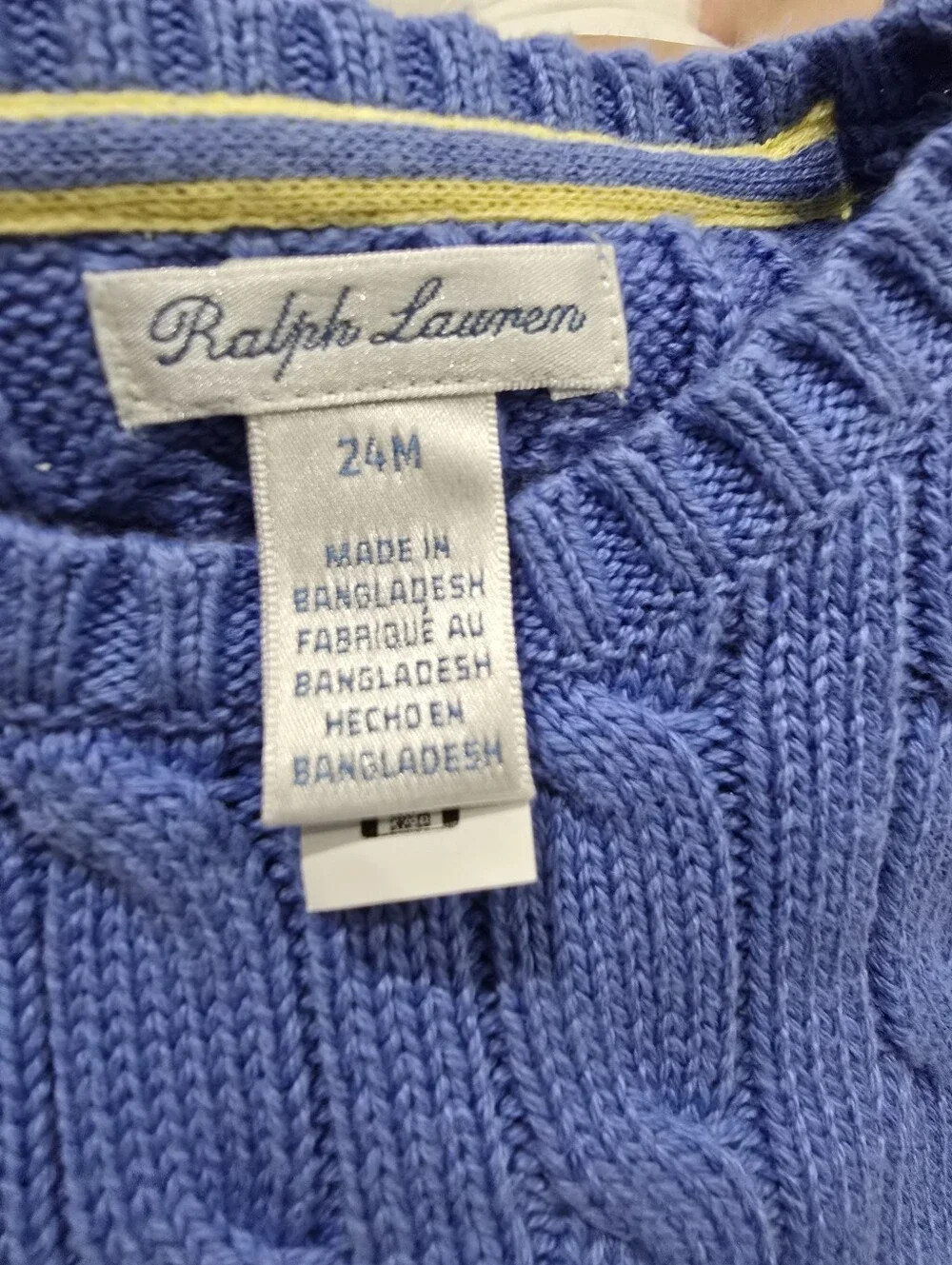 Ralph Lauren Blue Periwinkle Cable Knit Crewneck Sweater Baby Boy 24 Months